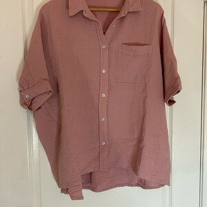 Women’s Casual Gauze Blush Pink Button-Up Shirt